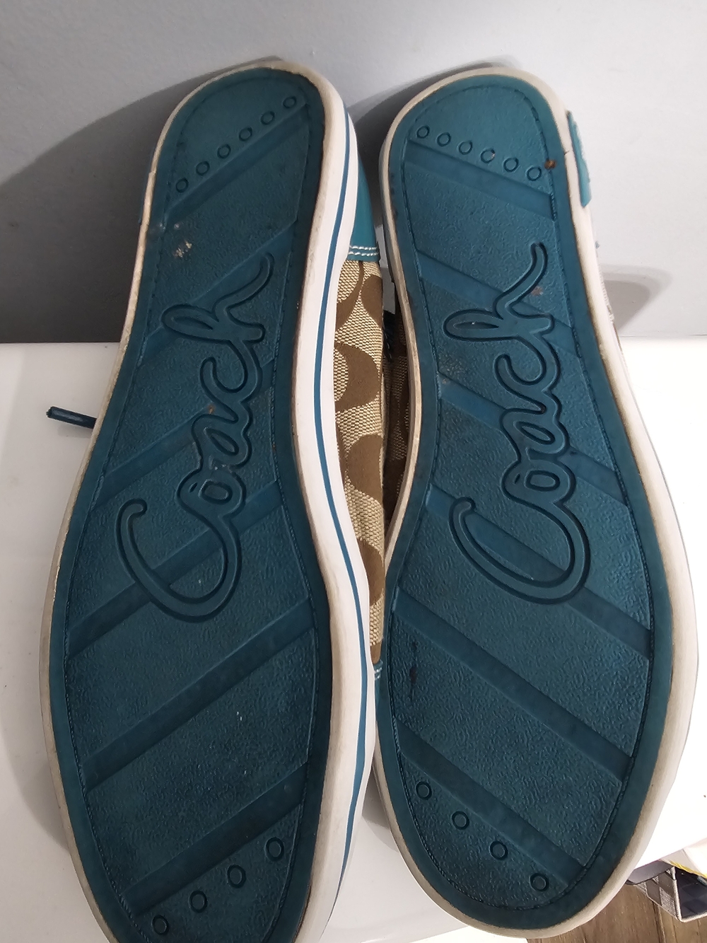 Coach Teal & Tan Signature Canvas Sneakers - Women's Casual Shoes - Picture 4 of 4